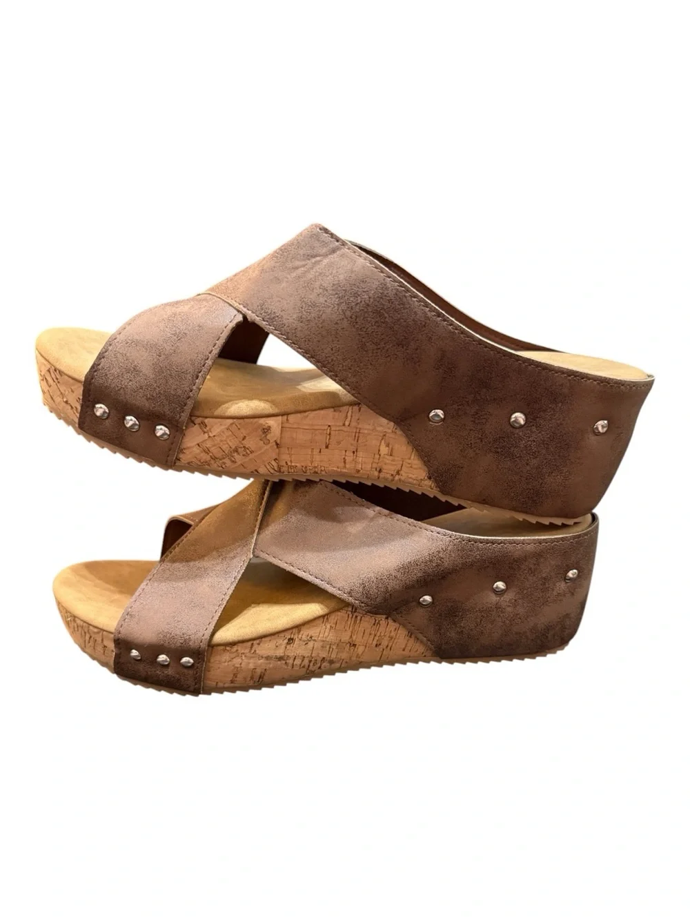 Women’s Cork Wedge Slide Sandals | Brown Criss Cross | Size 10 | NEW NWOB